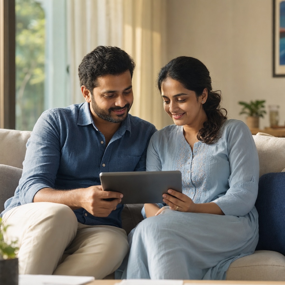 A couple reading their advisor report at home